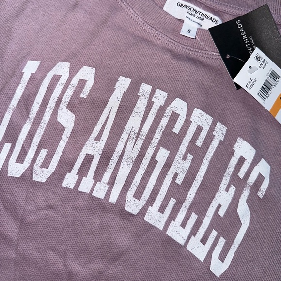 GRAYSON THREADS Juniors' Los Angeles Lettuce-Edge Cropped Top in Purple - Picture 2 of 5